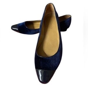 Talbots Navy Velvet Flats with Black Patent Cap Toe